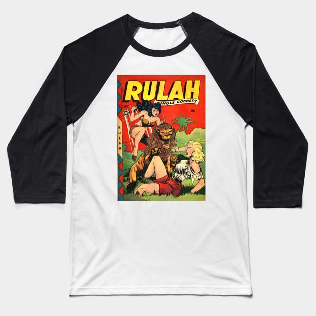 Rulah Jungle Goddess Comic Cover Baseball T-Shirt by Weirdette